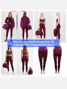 Nike Pro Luxe Stealth Evaporation 7/8 Leggings  Villain Burgundy/Red Size S
